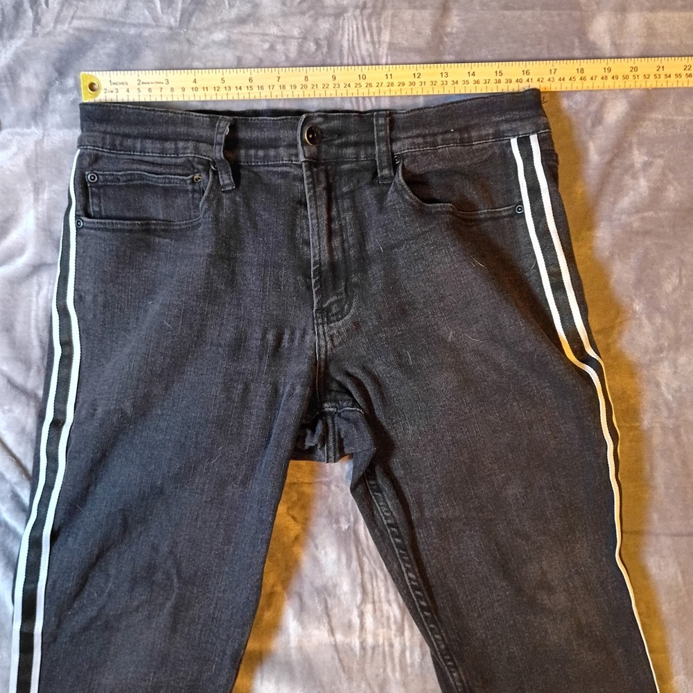 HT Denim Skinny Jeans Mens 36x32 Black White Side Stripe Slim Fit Casual Pants - Picture 6 of 8